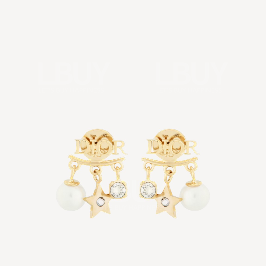 Dior Dio(r) Evolution Earrings Gold-Finish Metal, White Resin Pearls and White Crystals E1169