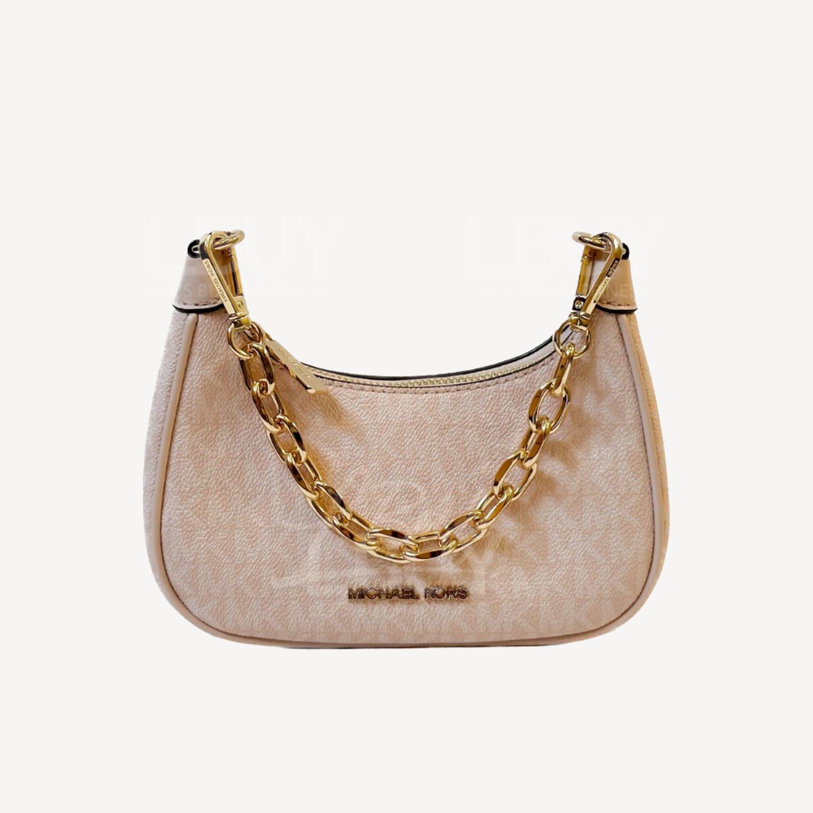 Micheal kors MK白色老花金色鏈 Hobo 腋下包