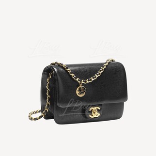 Chanel Shiny Grained Calfskin CC Charm Mini Black Flap Bag AS5218