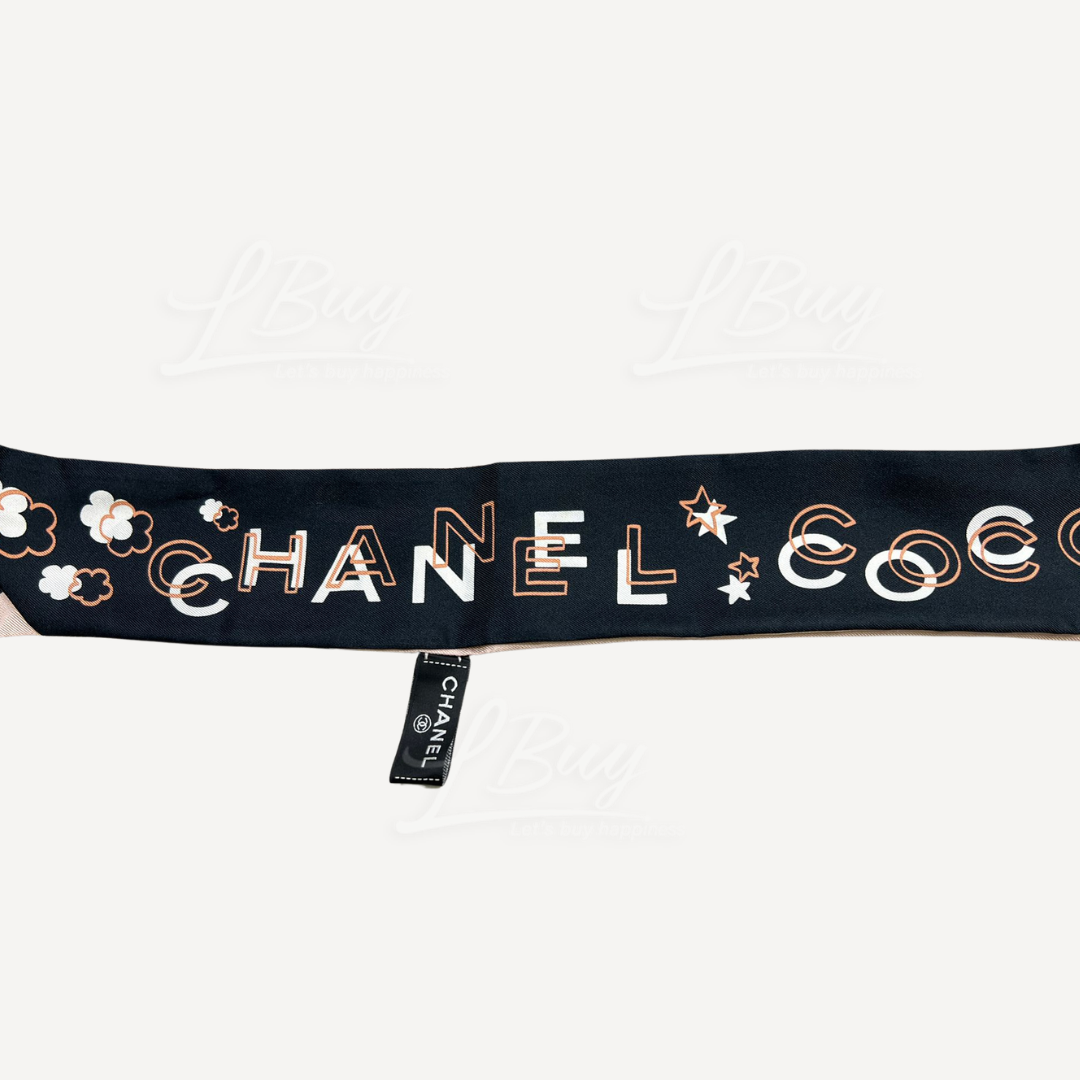 Chanel Slim Bandeau CC Logo Silk Twill Light Pink Black AAA383
