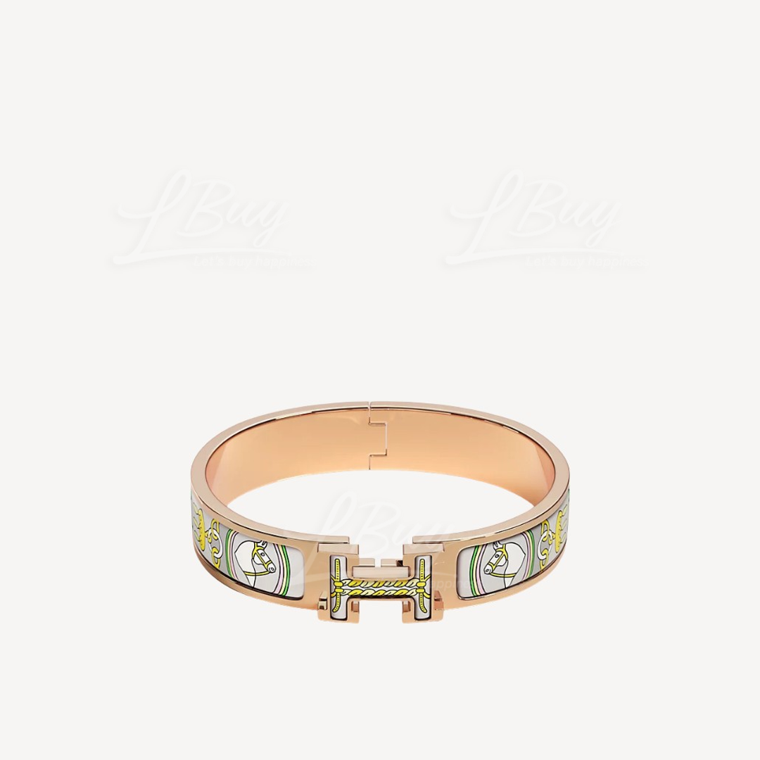 Hermes Clic H Bouquets Selliers Bracelet 手鐲 手鈪 馬具花束印花 灰色配玫瑰金色扣