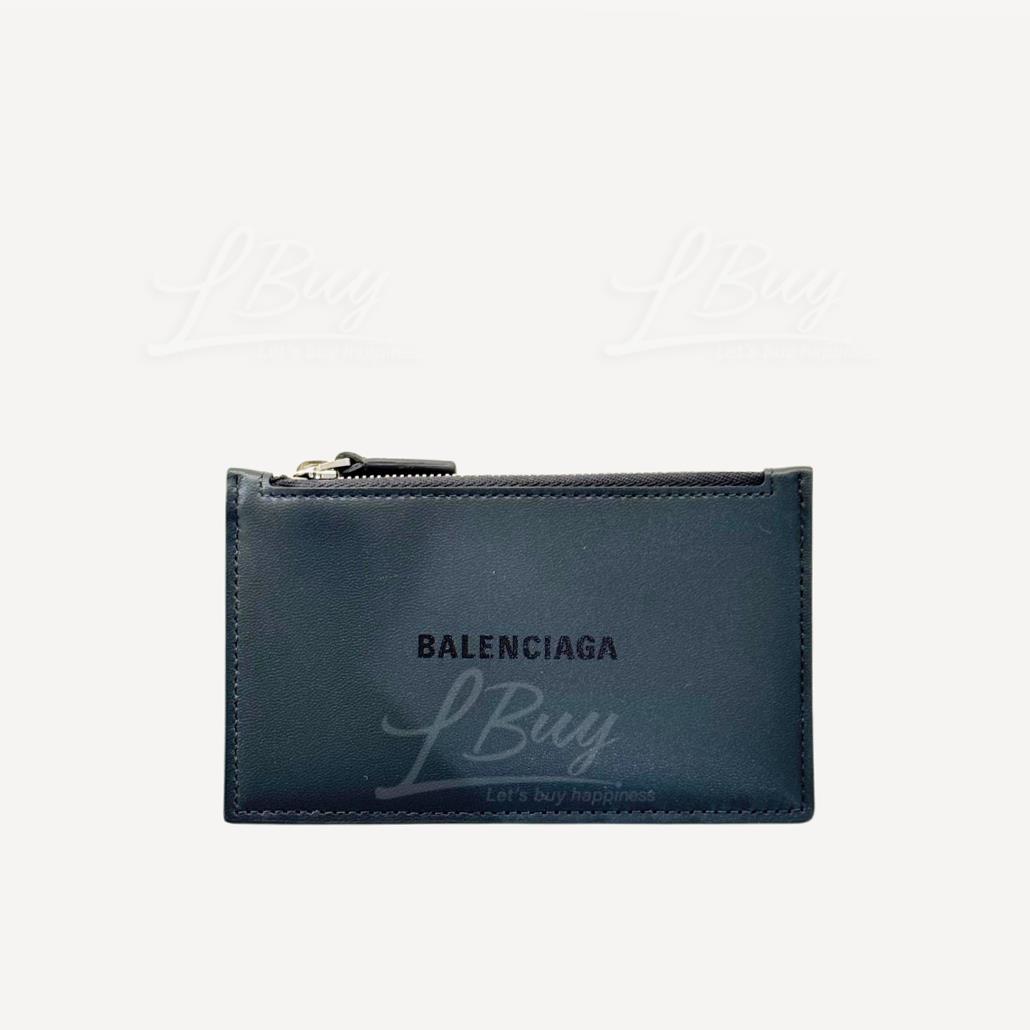 Balenciaga 印字Logo牛皮拉鍊卡夾零錢包 灰色 594311