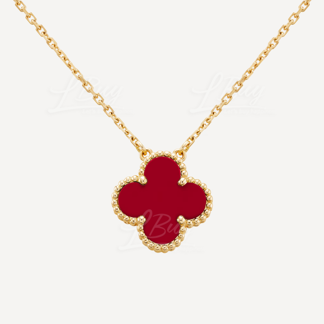 Van Cleef & Arpels Vintage Alhambra Pendant 18K Yellow Gold Red Jade