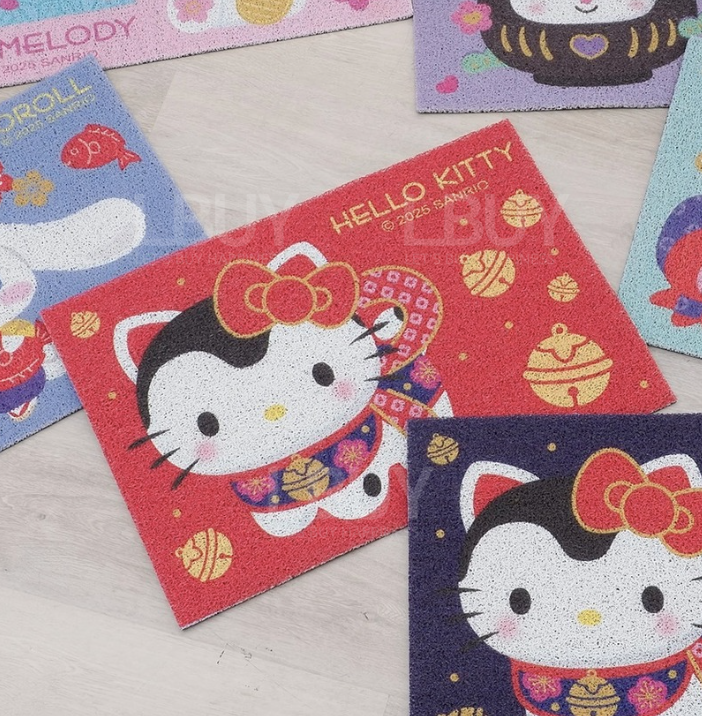 Sanrio 新春開運居家布置刮泥絲圈地墊 Hello Kitty 福犬紅色
