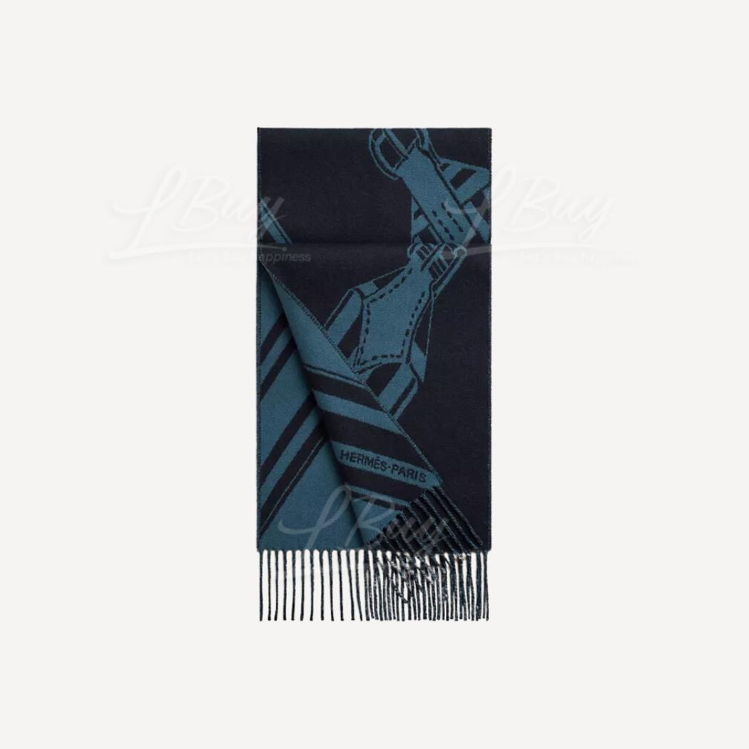Hermes Clic-Clac Muffler Navy Blue Black Full Cashmere Scarf Scarf Scarf