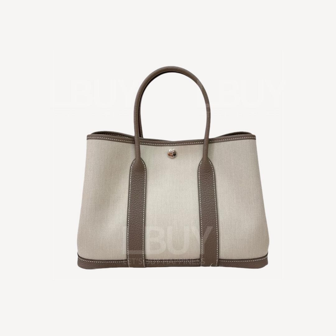 Hermes Garden Party 30 Bag 冰川白拼大象灰帆布W stamp