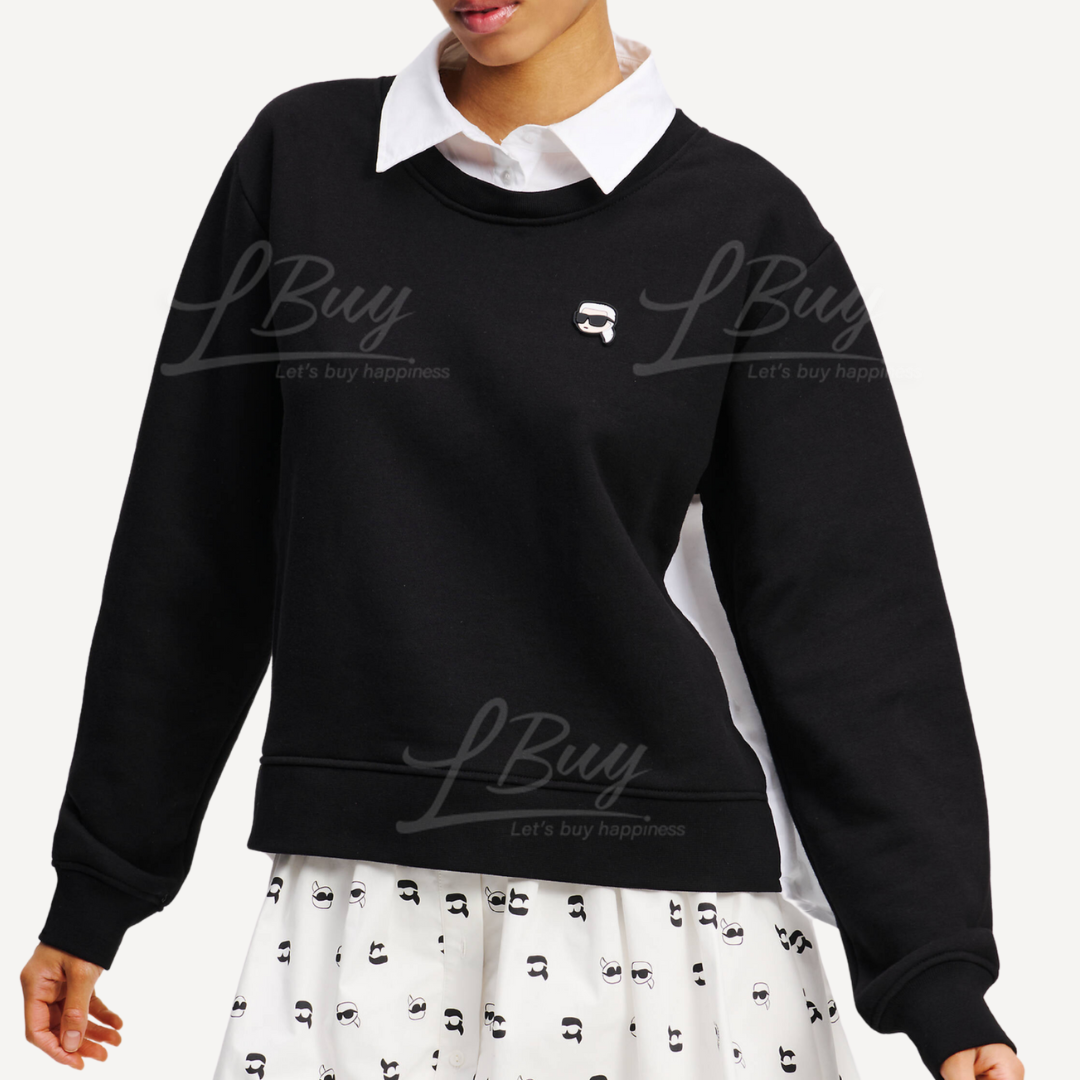 KARL LAGERFELD SS25 FAUX TWO-PIECE SHIRT COLLAR SWEATSHIRT
