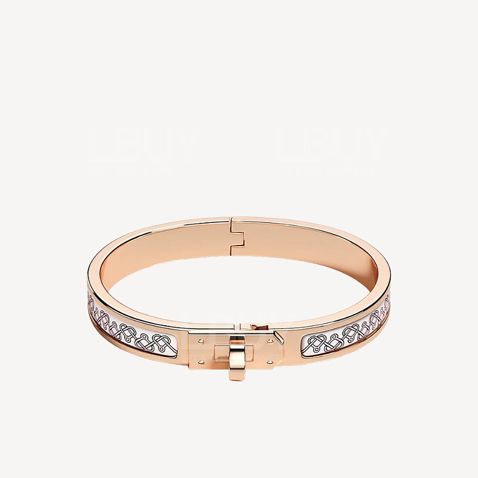 Hermes Mini Clic Kelly Bracelet 粉色心型繩結併白色 手鐲 手鈪