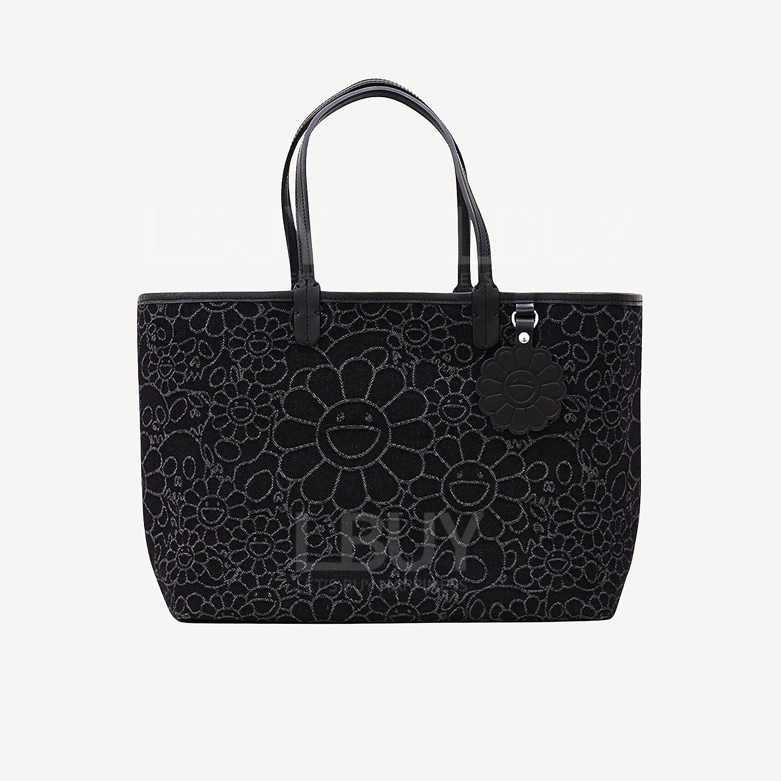 村上隆 Flowers & Skulls Jacquard Denim Leather Medium Tote bag