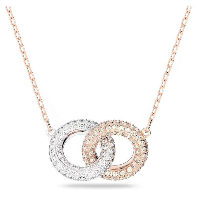 SWAROVSKI Stone Necklace Cross Circle White Rose Gold Tone