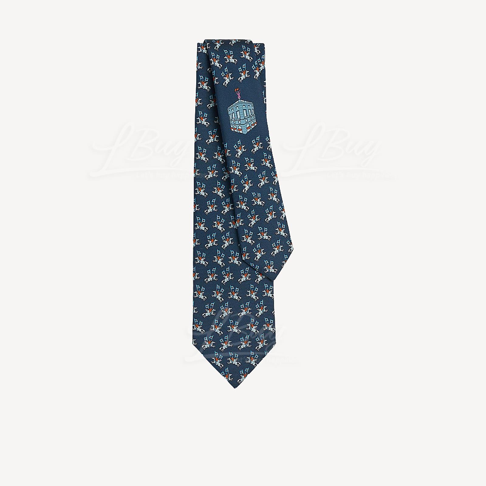 Hermes Sur les Toits d'Hermès tie Marine / Ciel / Orange