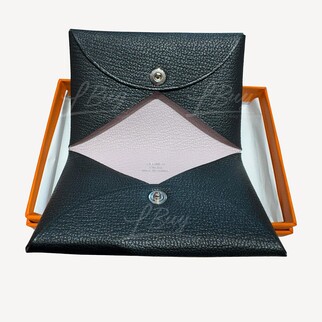 Hermes Calvi Card Holder 山羊皮 黑色內拼粉色