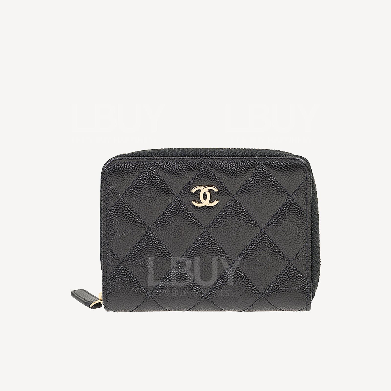 Chanel 黑色配金色CC logo 拉鍊銀包 AP4652