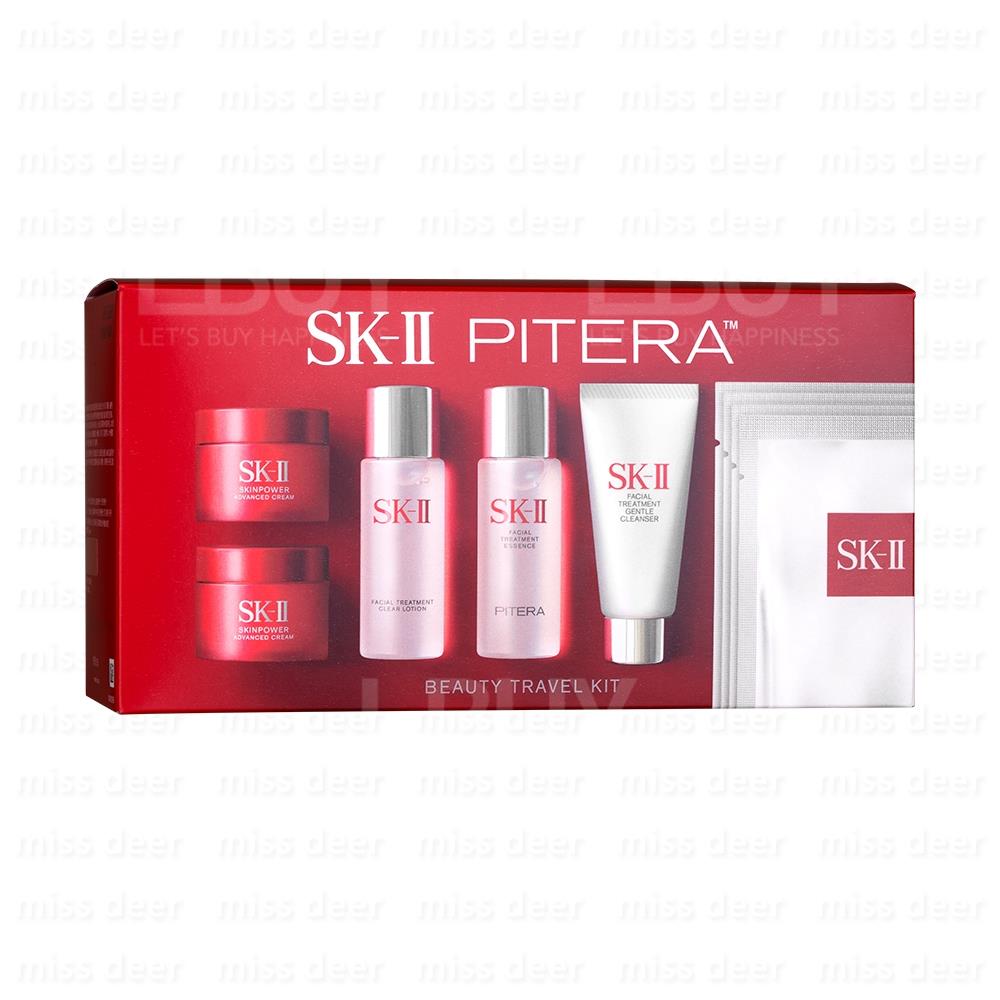 SK-II Beauty Travel Kit 1.SkinPower Adv.Cream15g x 2 2.Cleanser 20g 3.Clear Lotion30ml 4.Essence30ml 5.Mask 4p