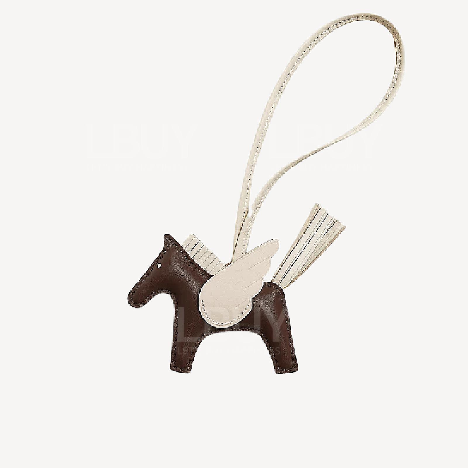 Hermes Rodeo Pegase PM Charm Flying Pouch Charm Dark Brown Patchwork Glacier White