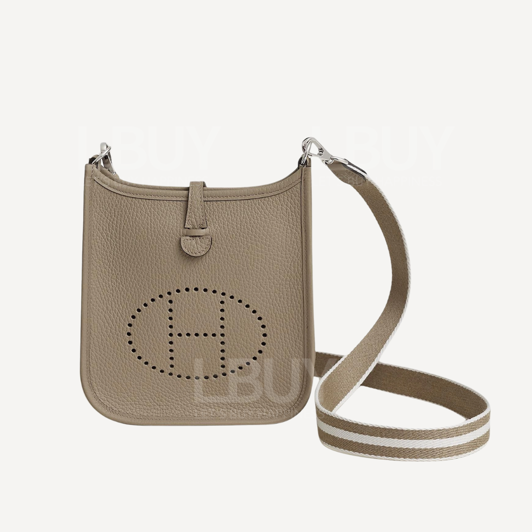 Hermes Mini Evelyne 16 Amazone Bag 马尔法米色 银扣 拼白啡编织带
