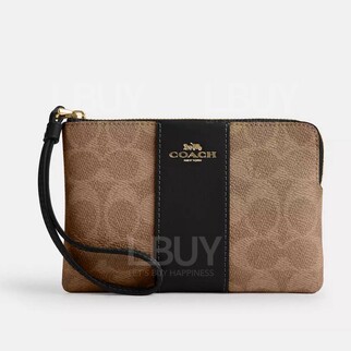 Coach Corner Zip Wristlet In Signature Canvas With Stripe