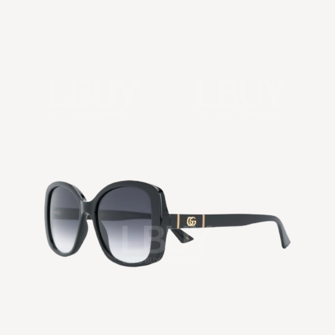 Gucci 金色GG Logo 方形黑框太陽眼鏡