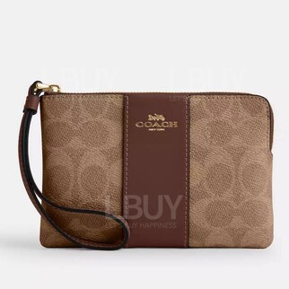 Coach Corner Zip Wristlet In Signature Canvas With Stripe
