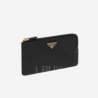 Prada Saffiano Leather Gold Triangle Logo Zipper Card Bag 1MB048