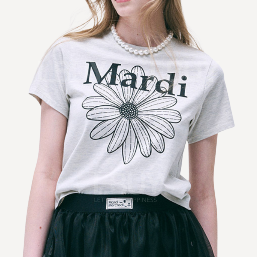 Mardi Mercredi Slim T-Shirt FlowerMardi Oatmeal Black