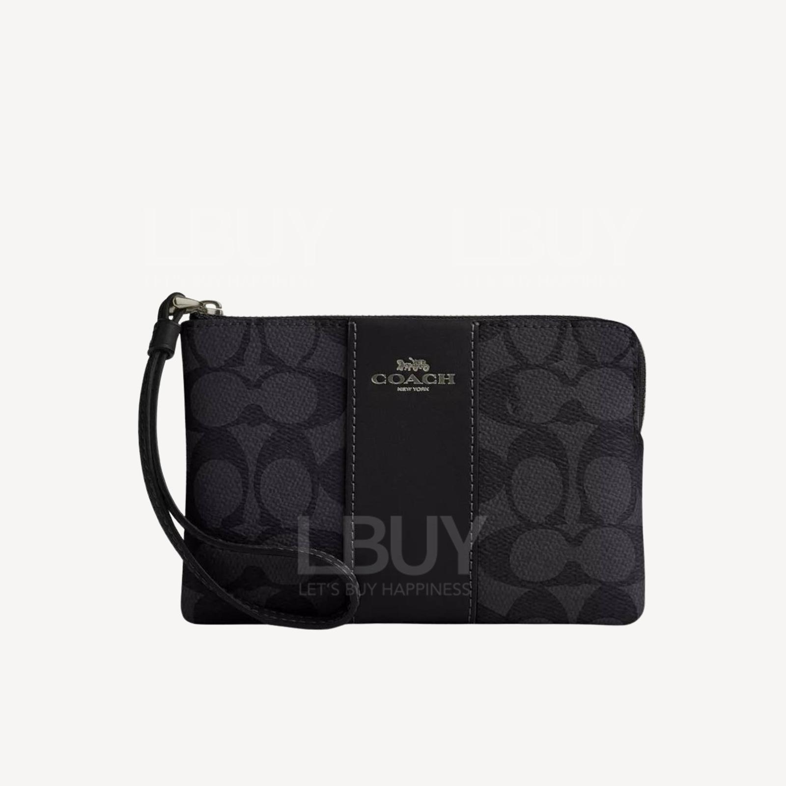 Coach Corner Zip Wristlet In Signature Canvas With Stripe