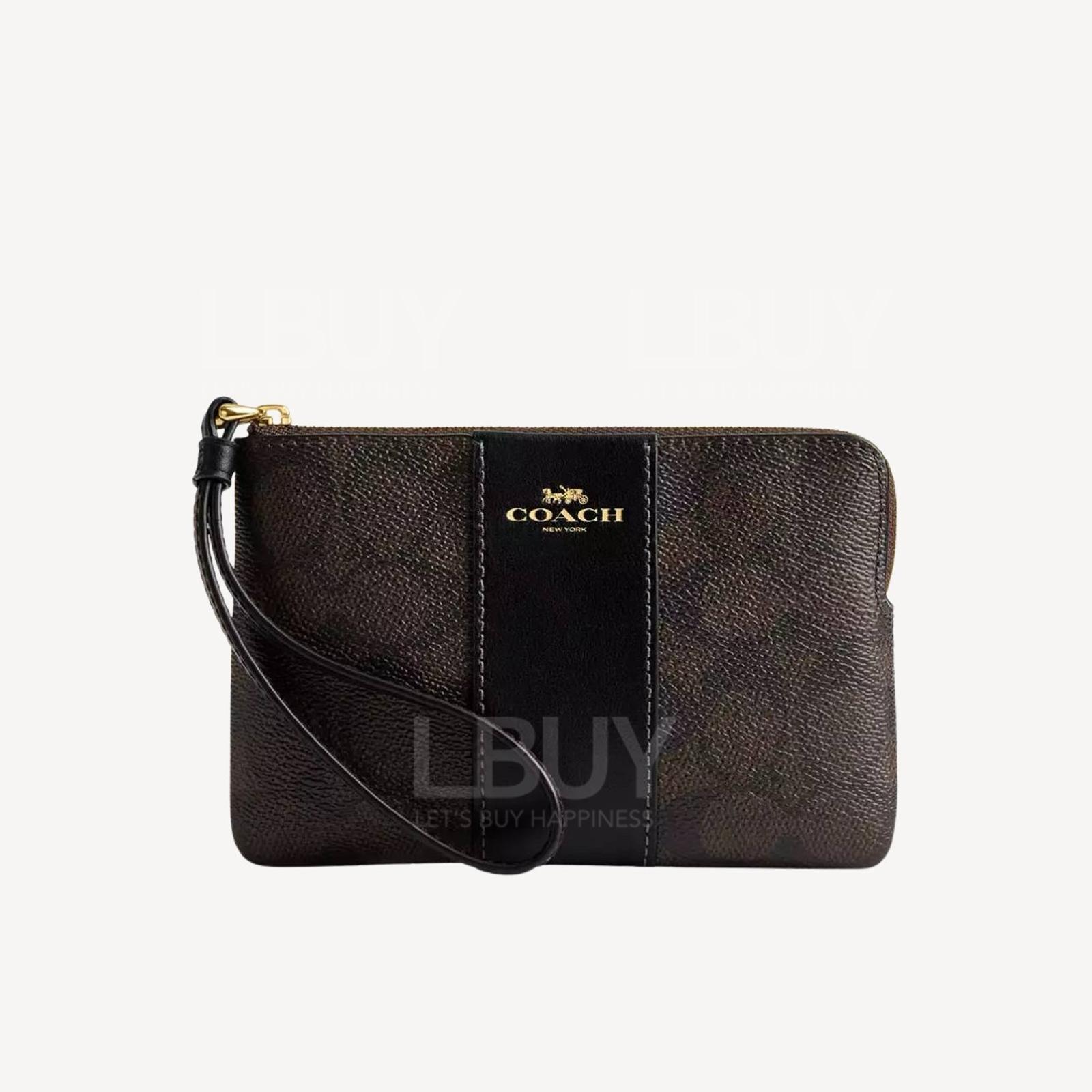 Coach Corner Zip Wristlet In Signature Canvas With Stripe