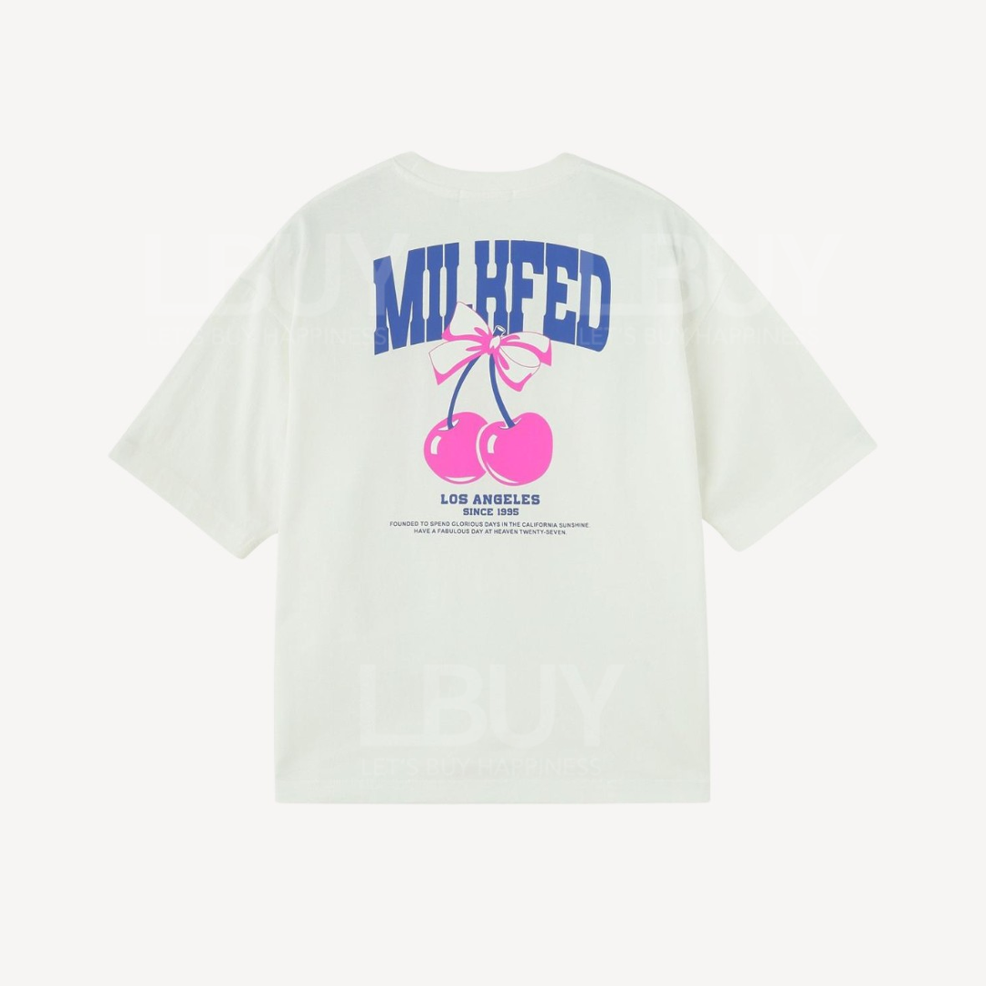 MILKFED Cherry And Ribbon Wide S/s Tee White