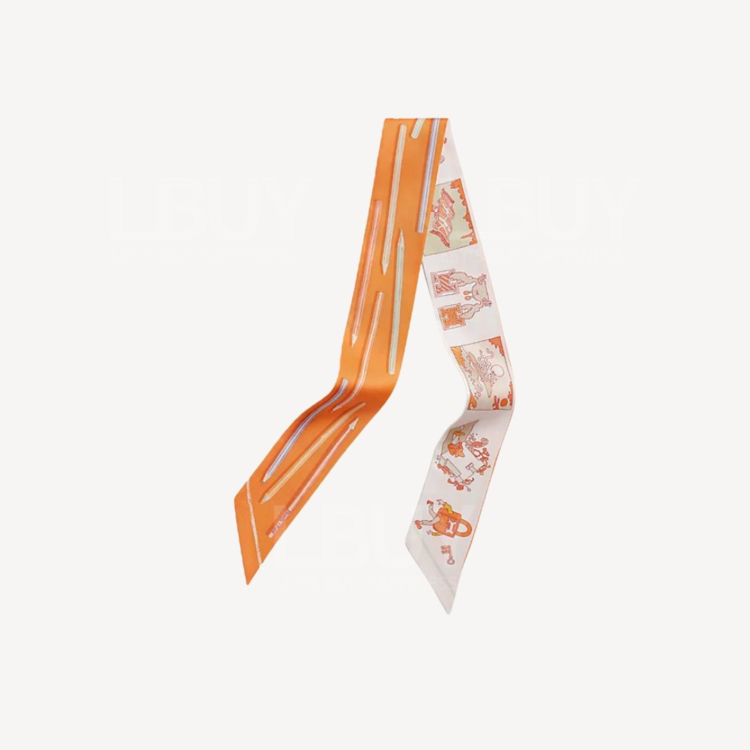 Hermes A Vos Crayons et Carre Libre Twilly 橘色 杏仁綠 黃色