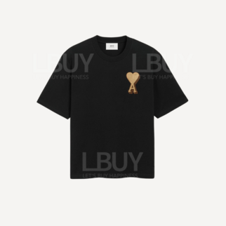 Ami Paris 3D Contrast Collar Fabric Heart Logo Short Sleeve T-Shirt Black