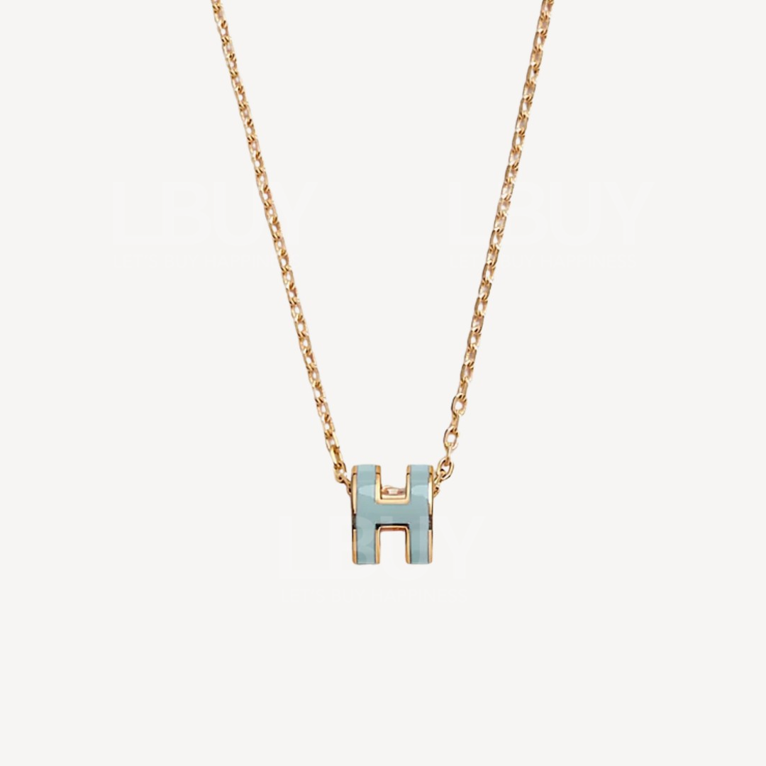 Hermes Mini Pop H Necklace 項鍊 bleu polaire配金色