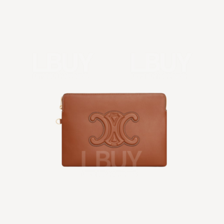 Celine Triomphe 凱旋門光滑小牛皮拉鍊小袋收納包 黃褐色