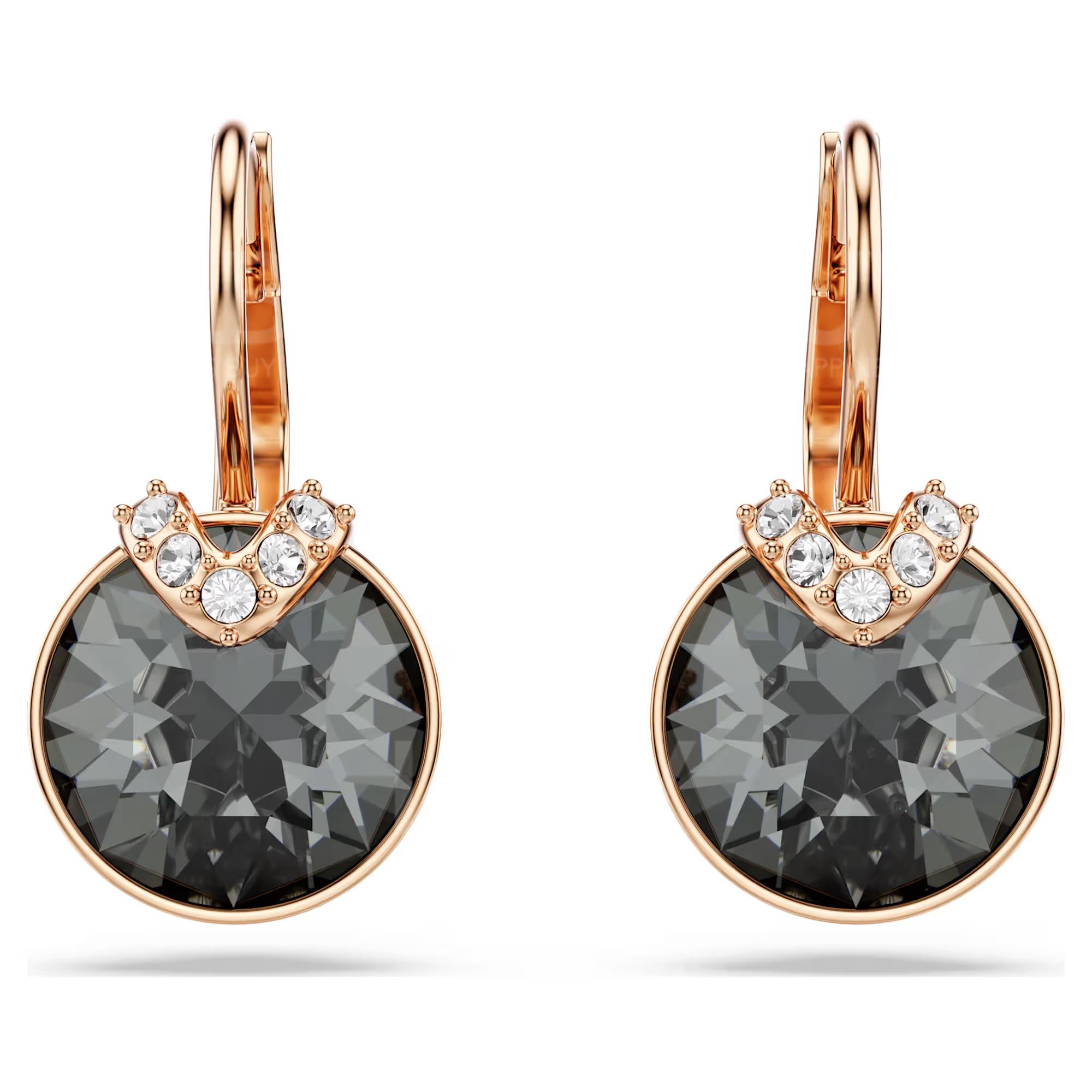 SWAROVSKI Bella V Drop Earrings (Round Cut, Gray, Rose Gold-Tone Plated)