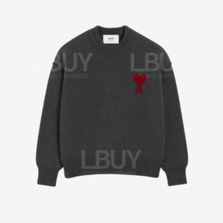 Ami Paris 紅色心心全羊毛套頭毛衣 灰色 UKS838