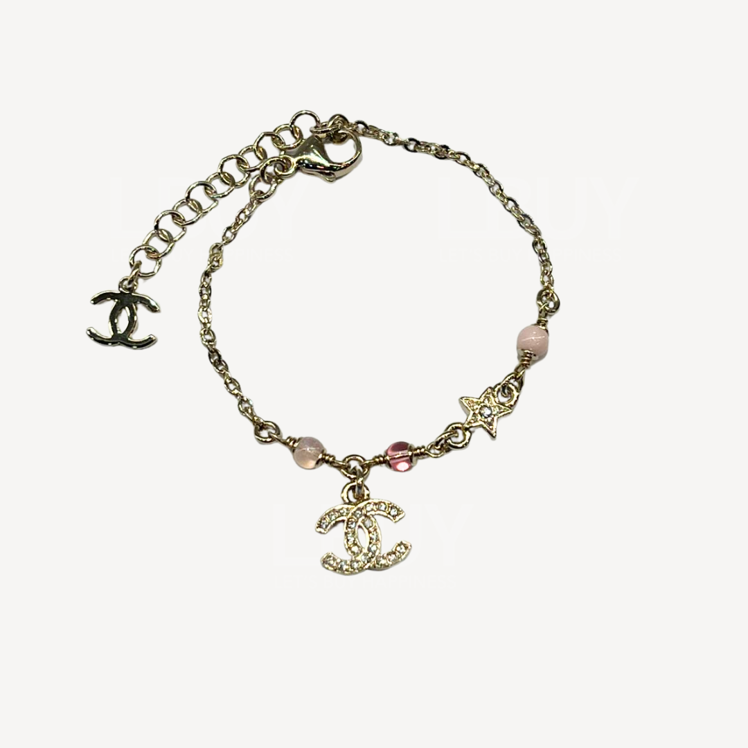 Chanel CC logo 星星 粉色澹金色手炼 ABG892