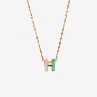Hermes Mini Pop H Rocabar Necklace Malabar 项链 粉红色配绿色 金色并色
