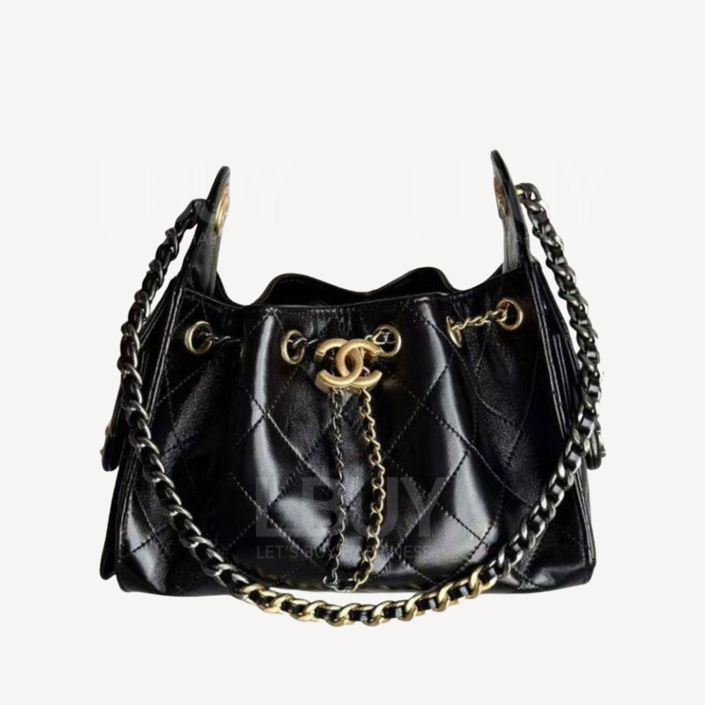 Chanel 25 迷你包 单肩袋 闪亮皱纹小牛皮 黑色金銀扣 AS5631