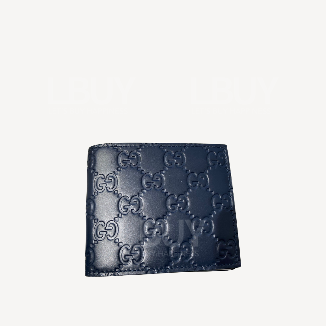 Gucci GG壓紋男士短銀包 深藍色 779836