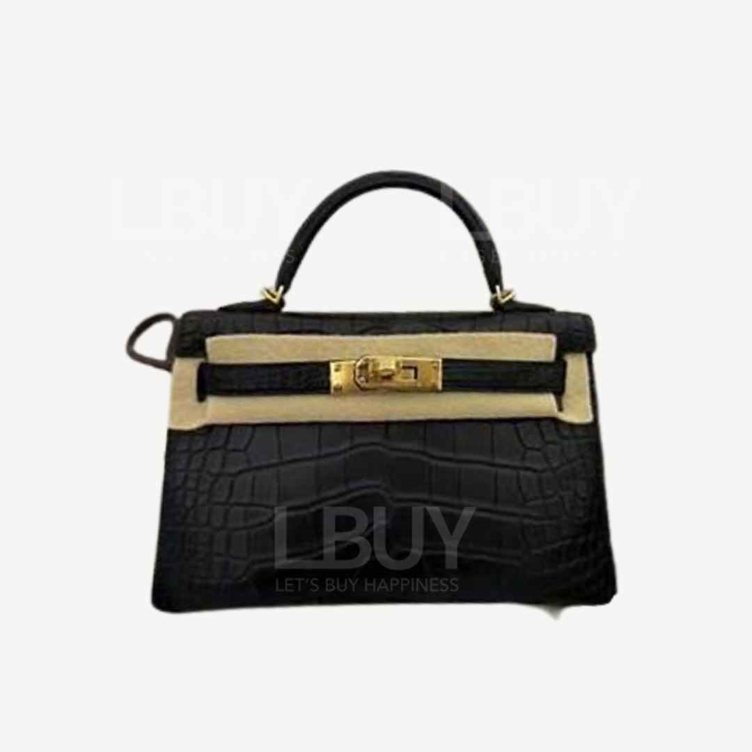 Hermes Mini Kelly II 霧面鱷魚皮 黑金