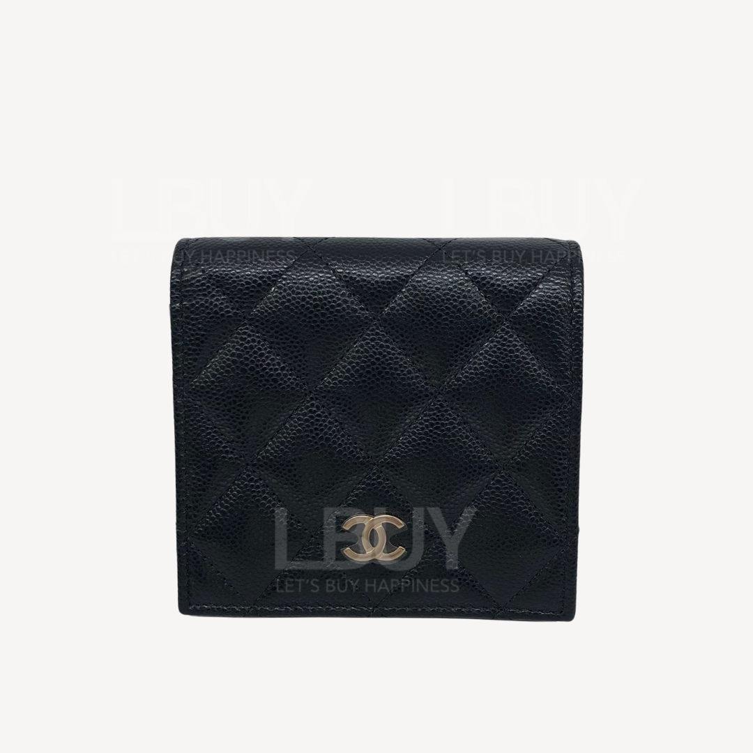 Chanel 經典款金色CC Logo 對摺短銀包 黑色 AP4806