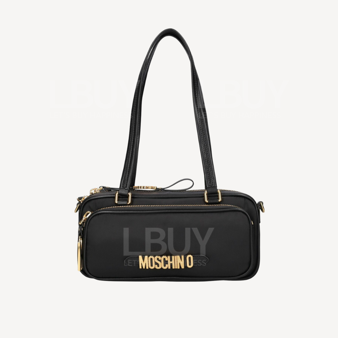 Moschino Gold Logo Black Nylon Bowling Bag 2B7443