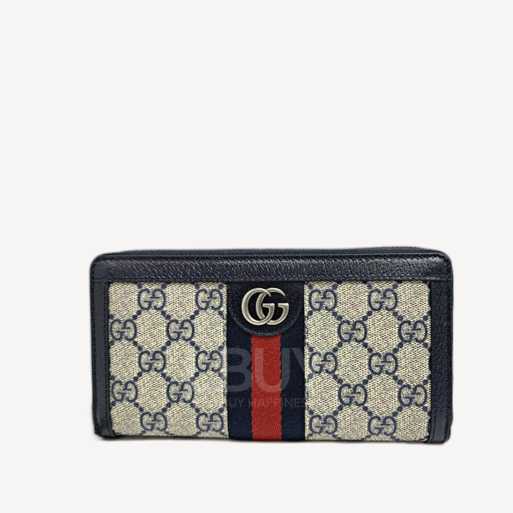 Gucci Ophidia GG 拉链皮革长银包 深蓝色 523154