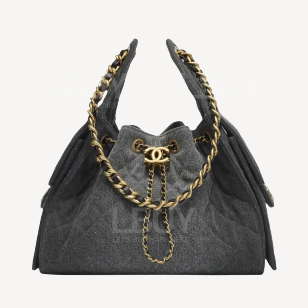 Chanel 25小型包 金扣单肩袋 牛仔黑色 AS5293