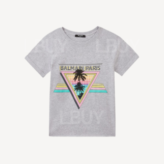 Balmain 條子Logo短袖T恤 灰色