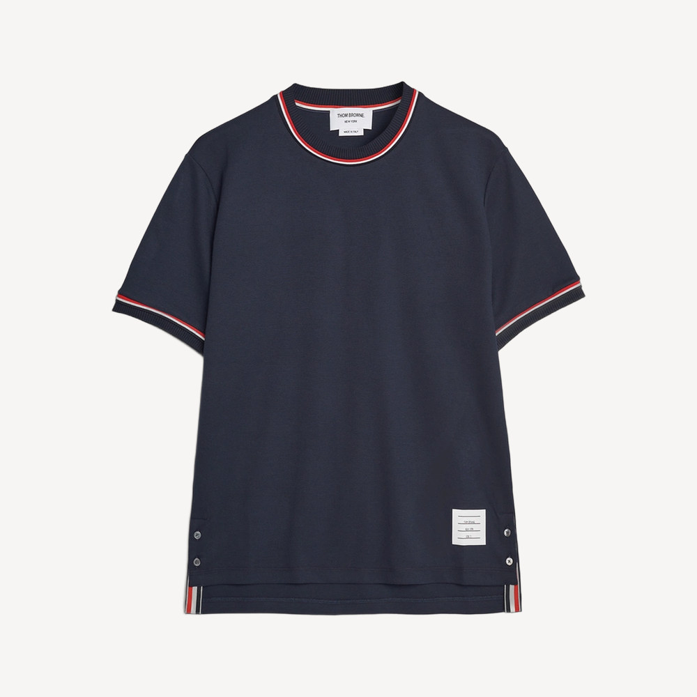 Thom Browne 紅藍織帶條紋短袖T恤 深藍色 MJS231A