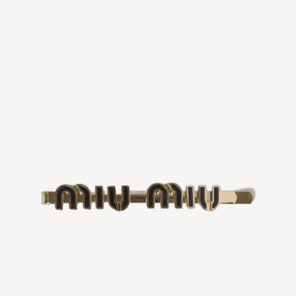 Miu Miu Logo 搪瓷髮夾 黑色金色