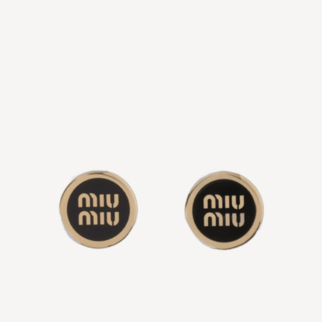 Miu Miu 圆形搪瓷黑金 耳钉耳环