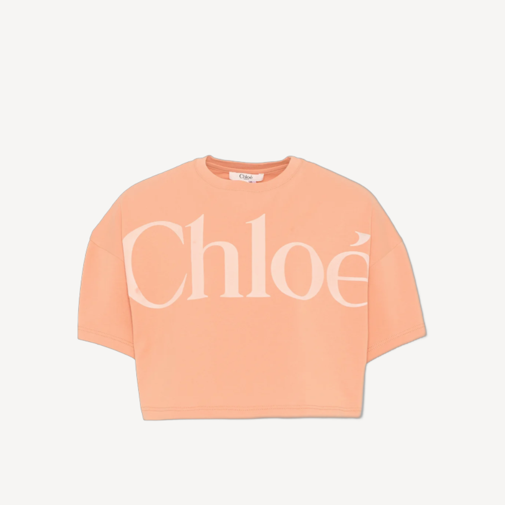 Chloe Logo棉质短袖T恤 蜜桃杏色