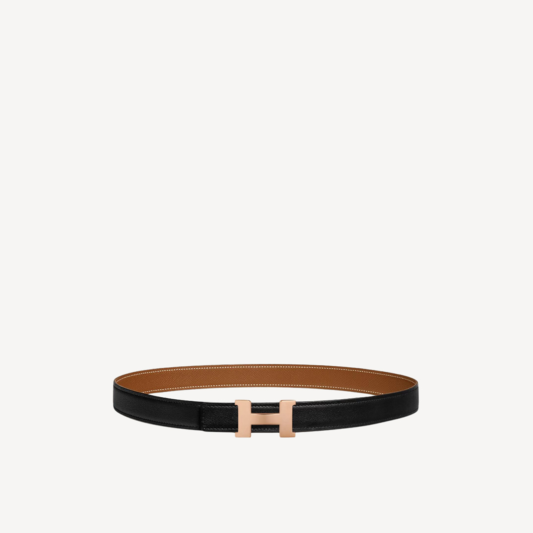 Hermes Women Belt 85cm black/gold H(mini constance) rose gold buckle 24mm
