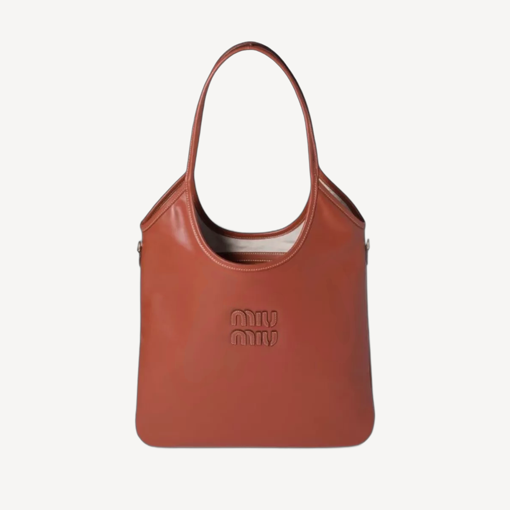 Miu Miu Ivy Hobo 皮革手袋 綉棕紅色